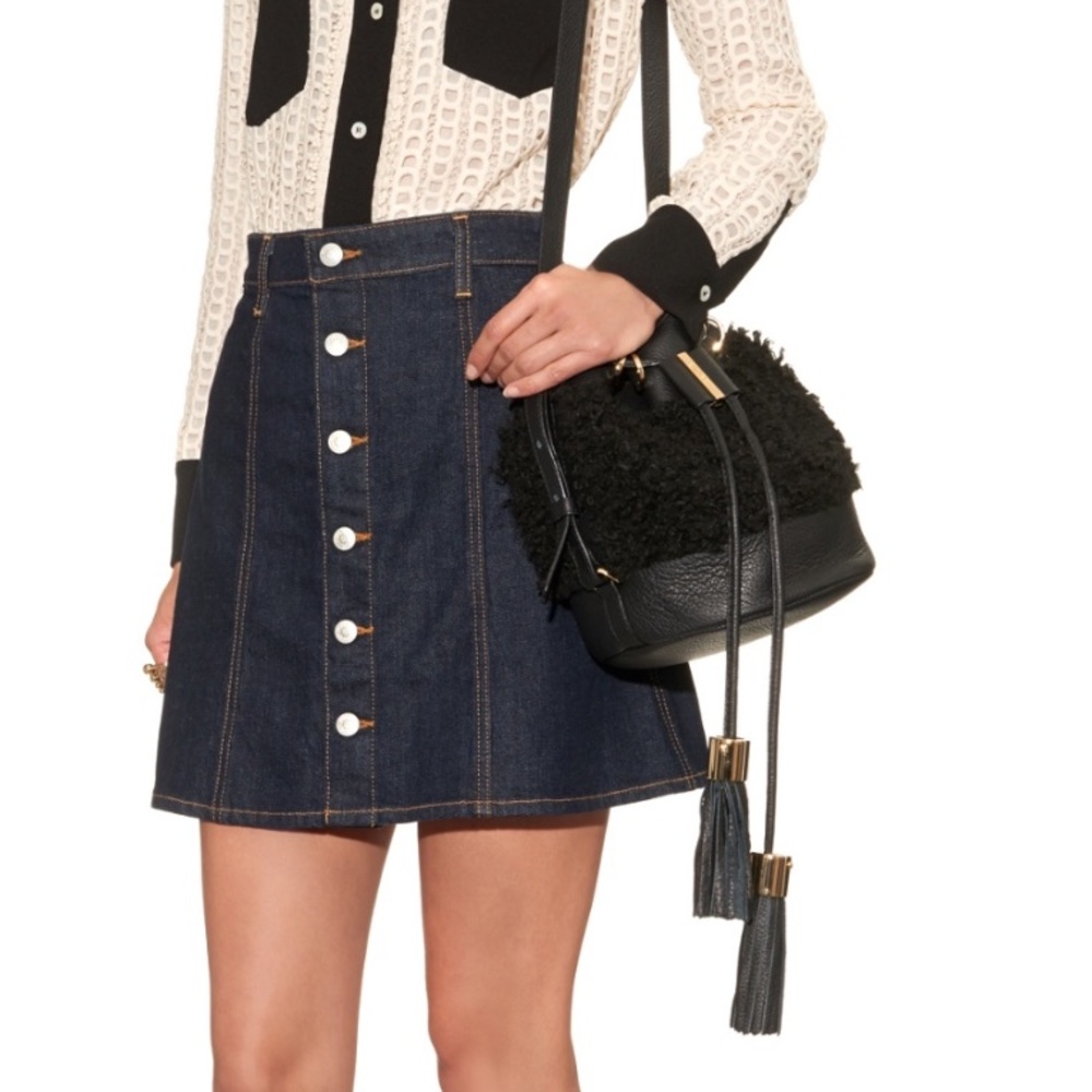 CHLOE VICKI LEATHER FAUX FUR SHEARLING BUCKET BAG